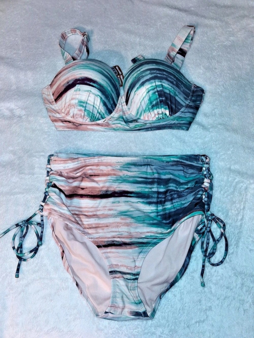 Raising Curves Abstract Bikini Set in Blue & Pink Like New